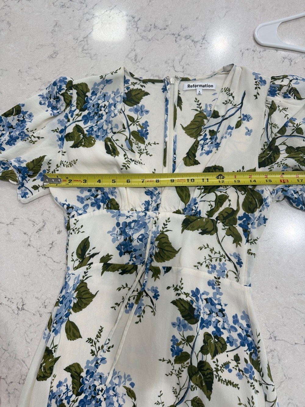 Reformation Cressida cream/blue floral short sleeve dress - Picture 6 of 6